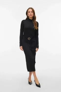 Vero Moda Vestido midi de punto cuello subido Negro Hot