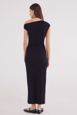 Springfield Vestido midi escote asimétrico negro Discount