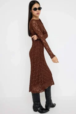 Trendyol Vestido midi espalda abierta marr&oacute;n Sale