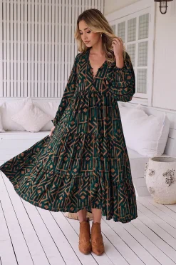 Jaase Vestido midi Eve estampado emerald Verde oscuro Discount