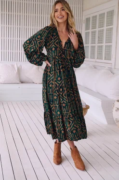 Jaase Vestido midi Eve estampado emerald Verde oscuro Discount