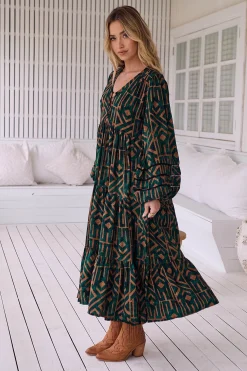 Jaase Vestido midi Eve estampado emerald Verde oscuro Discount