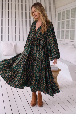 Jaase Vestido midi Eve estampado emerald Verde oscuro Discount