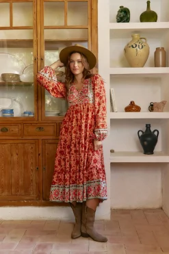 Jaase Vestido midi Eve estampado Lilliana Estampado naranja Clearance