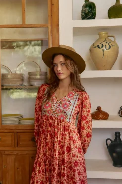 Jaase Vestido midi Eve estampado Lilliana Estampado naranja Clearance