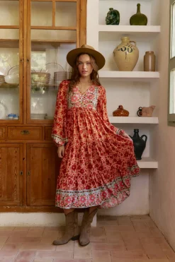 Jaase Vestido midi Eve estampado Lilliana Estampado naranja Clearance