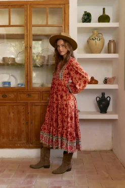 Jaase Vestido midi Eve estampado Lilliana Estampado naranja Clearance