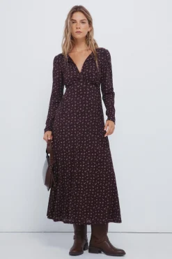 Springfield Vestido midi florecitas marr&oacute;n Discount