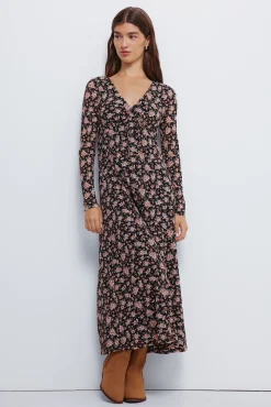 Springfield Vestido midi flores escote lazo negro Best