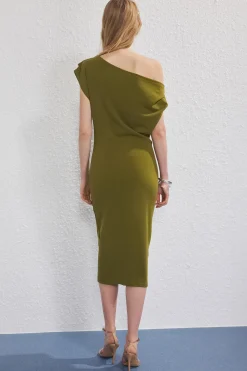 Trendyol Vestido midi fruncido verde Online