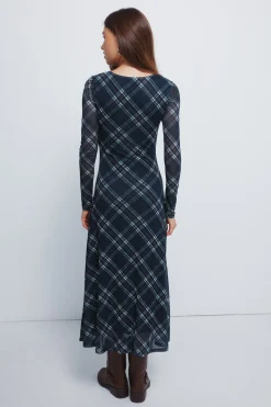 Springfield Vestido midi gasa cuadros azul New