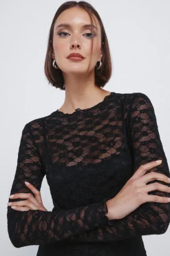 Springfield Vestido midi lace asimétrico negro