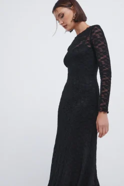 Springfield Vestido midi lace asimétrico negro