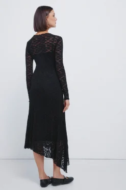 Springfield Vestido midi lace asimétrico negro