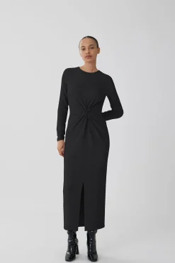 Vila Vestido midi manga larga Negro Outlet