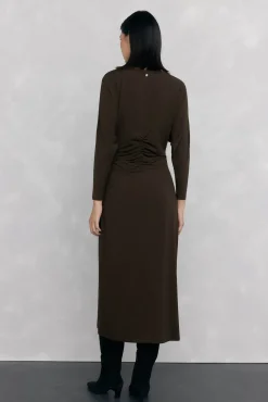 Pedro del Hierro Vestido midi manga larga punto fruncido Marr&oacute;n Hot