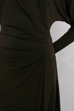 Pedro del Hierro Vestido midi manga larga punto fruncido Marr&oacute;n Hot