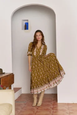 Jaase Vestido midi mila estampado Amalie Estampado beige Outlet