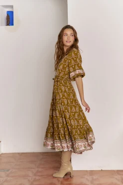 Jaase Vestido midi mila estampado Amalie Estampado beige Outlet