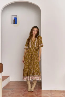 Jaase Vestido midi mila estampado Amalie Estampado beige Outlet