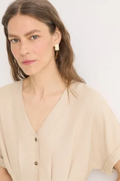 Cortefiel Vestido midi pliegues Beige Clearance