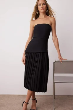 Trendyol Vestido midi plisado negro Sale