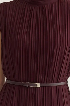 Trendyol Vestido midi plisado burdeos Outlet
