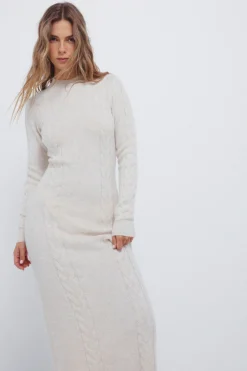 Springfield Vestido midi punto cable knit nude Hot