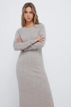Springfield Vestido midi punto pointelle gris Sale
