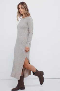 Springfield Vestido midi punto pointelle gris Sale