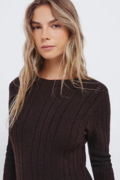 Springfield Vestido midi punto pointelle marr&oacute;n Sale