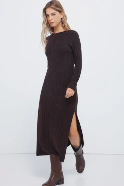 Springfield Vestido midi punto pointelle marr&oacute;n Sale