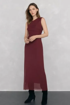 Pedro del Hierro Vestido midi recto frunces tul Burdeos Outlet