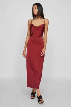 Vila Vestido midi satinado Vino Best
