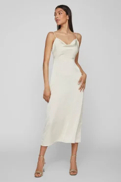 Vila Vestido midi satinado Beige Hot