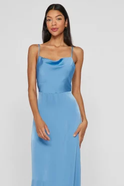 Vila Vestido midi satinado Azul Best