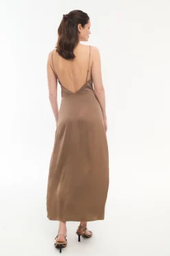 Vila Vestido midi satinado Marr&oacute;n Sale
