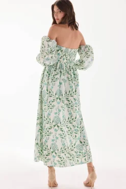 TFP by Tamara Falcó Vestido palabra de honor estampado Turquesa