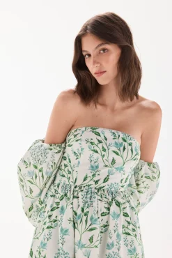 TFP by Tamara Falcó Vestido palabra de honor estampado Turquesa