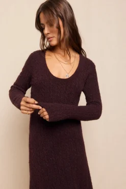 Slowlove Vestido punto aranés Granate Clearance