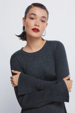 Springfield Vestido punto corto canalé gris Online