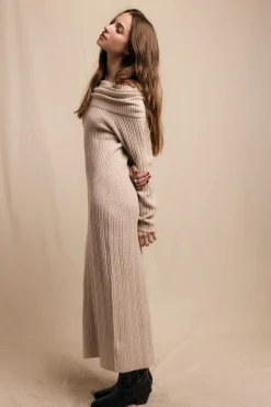 Slowlove Vestido punto cuello amplio Beige Best