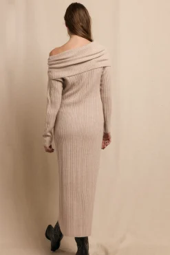 Slowlove Vestido punto cuello amplio Beige Best