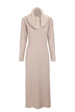 Slowlove Vestido punto cuello amplio Beige Best