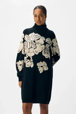 Object Vestido punto estampado Negro Sale