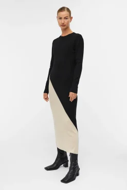 Object Vestido punto largo bicolor Negro Clearance