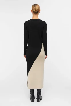 Object Vestido punto largo bicolor Negro Clearance