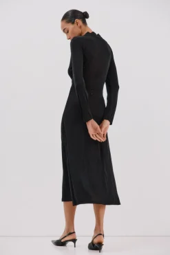 Cortefiel Vestido satinado brillos Negro Hot