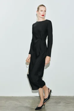 Cortefiel Vestido satinado nudo Negro Best