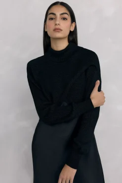Pedro del Hierro Vestido satén combinado con top de punto lurex Negro